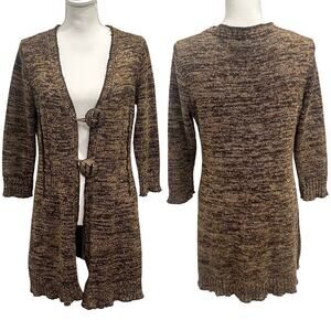 VTG Y2K Multiples Brown Tan Marled Longline Boho Cardigan Fairy Witchy Sz Small